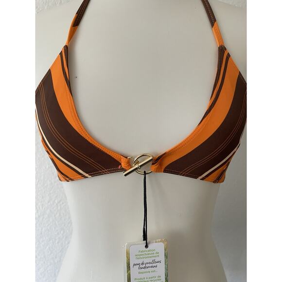 Bamba Swim Bikini Top Striped Tangerine Cacao Atlas Swimwear NWT - Picture 2 of 9